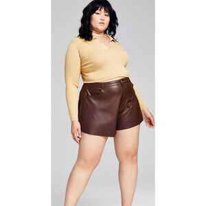 AND NOW THIS Trendy Plus Size Faux-Leather Trumpet Shorts 14W NWT